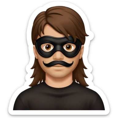 A guy with a brown mullet and a black mask over his mouth and nose sticker