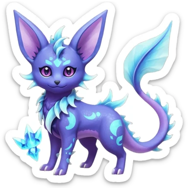 Rare realistic purple indigo violet nebulae shiny sparkly dark-neon glowing bioluminescent edgy badass epic pretty beautiful handsome gorgeous aesthetic colorful vibrant Vernid-Trico-Vaporeon-Espeon-species-Fakemon-creature by LiLaiRa, 4 legs, 1 tail, random markings, (full body) sticker