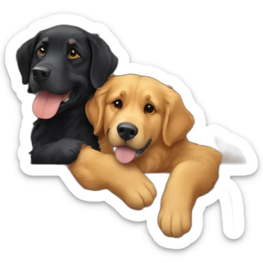 Golden retriever hugging a rottweiller in a moving truck sticker