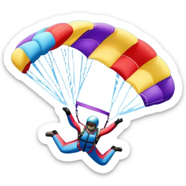 A skydiver free-falling through the clear sky, with a brightly colored parachute just about to open. The scene captures the thrill of the sport, with the vast expanse of the sky and distant ground below, emphasizing the excitement and adrenaline of parachuting sticker