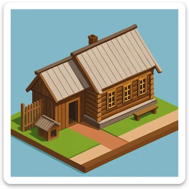 isometric illustration of the building. 3D isometric infographic design. Clean lines, bright and saturated colors, minimal unnecessary details. View from above at an angle (isometric), showing the roof, facade, and part of the surrounding area. Soft shadows, daylight lighting, no harsh contrasts. Background should be solid (blue, gray, or light tone). Add a small area around the building (roads, tiles, grass) so the building looks complete. Accurately represent the architectural features of the building (roof shape, facade, colors). Final style should be neat and polished, similar to posters or educational infographics. sticker