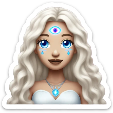 magical diva with thin pink andromedan skin long hair and blue eyes glowing third eye sticker