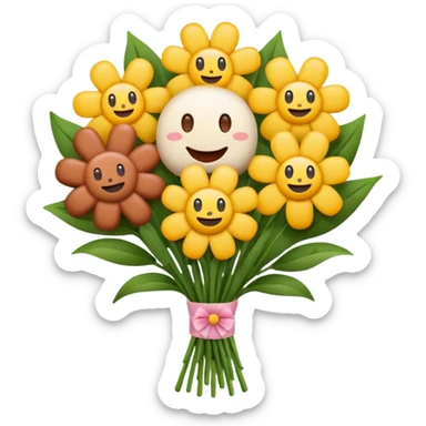 Make emoji flower bouqet from base sausage, holding bouqet white color sticker