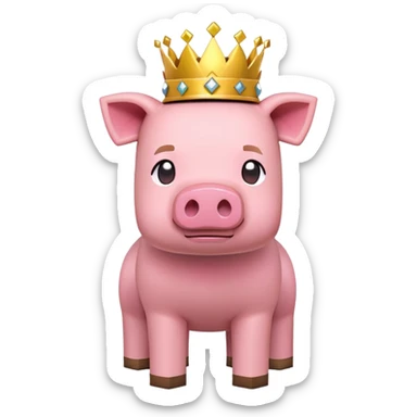 minecraft pig full body pink blocky animal with square head wearing a crown sticker