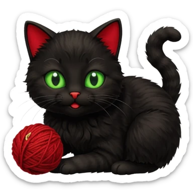 happy black cat playing with small ball of wool sticker
