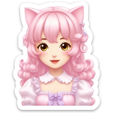 Shiny Blushing Cute Kawaii Beautiful Pastel Lolita Anime Catgirl Trending Style Cottagecore Pastelcore  full body sticker