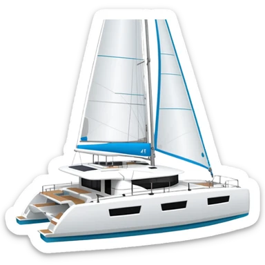 A lagoon 42 catamaran with no wording or letters on the boat. In a solid white background. The whole boat is in frame sticker