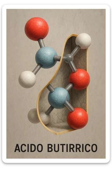 Vertical, hyper-realistic 3D cutaway illustration: Acido Butirrico sticker