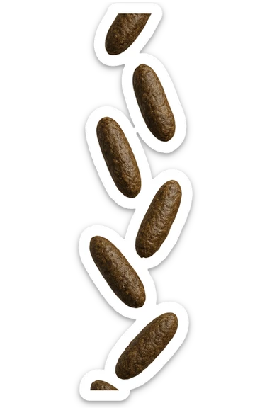 FECI DI ANIMALE A PALLINI LEGGERMENTE ALLUNGATI CADONO DALL'ALTO VERTICALMENTE, IPERREALISTICI 4K sticker