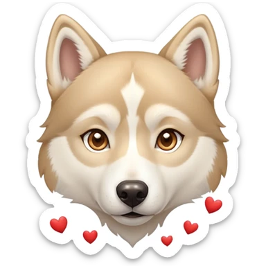 Husky, beige doré Aux yeux marrons clairs Avec plein de cœur rouge autour de sa tête sticker