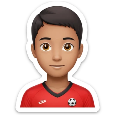 - Nam
- 15 tuổi
- Da nâu
- Tóc ngắn, đen
- Mặt tròn, Cười mỉm, Mắt to
- Áo bóng đá màu đỏ
 sticker