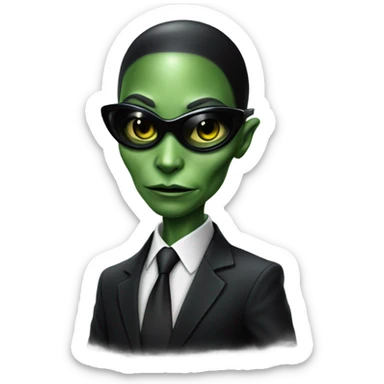 a reptilian alien woman as men in black full body sticker
