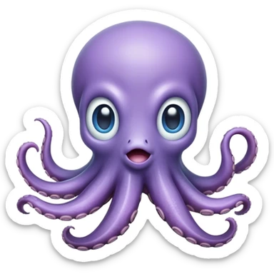 Cinematic Comical Baby Octopus Portrait Emoji, Tentacles slightly flared in a playful, exaggerated gesture, featuring a light blue-purple, rounded body with dramatically wide, hilariously expressive eyes full of surprise and innocent mischief, Simplified yet hilariously endearing features, highly detailed, glowing with a soft oceanic radiance, high shine, dramatic yet lovable, stylized with a dash of whimsical underwater mischief, soft glowing outline, capturing the essence of a delightfully silly little octopus that looks like it just made a clumsy, adorable mistake! sticker