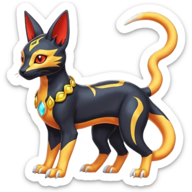 Colorful orange red black yellow Bastet-Salandit-Umbreon-Gatomon-Vernid-Protogen-Digimon-Fakémon-Pokémon-creature  (full body) sticker