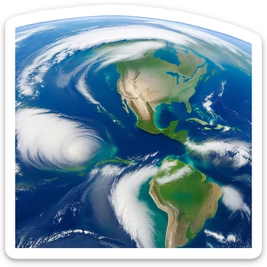 🌍 Cinematic Realistic Earth – A breathtaking, full view of Earth from space, showcasing vivid blue oceans, swirling white clouds, and lush green continents. The curvature of the planet is subtly illuminated by the sun, with a soft atmospheric glow enhancing its life-sustaining beauty. High detail, crisp textures, and realistic lighting bring out the planet's dynamic and ever-changing surface. sticker