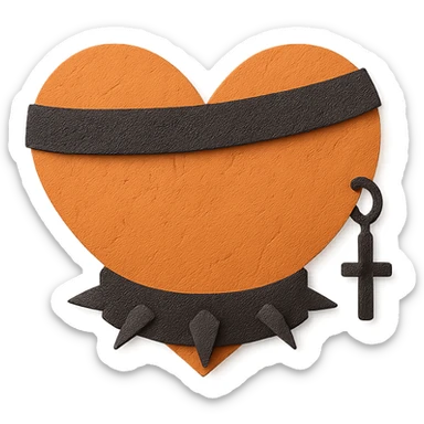 an orange heart with goth accessories, paper craft style, layered paper look sticker