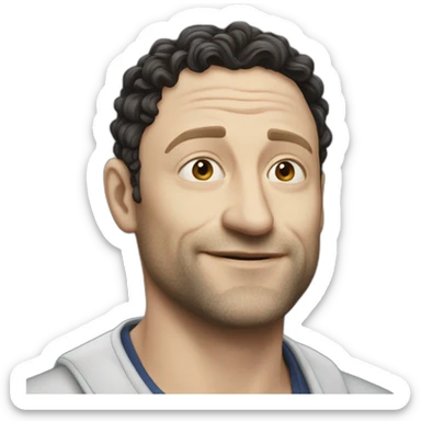 tim robinson face but his hair is long shoulder length curly black hair, wide triangular shape sticker