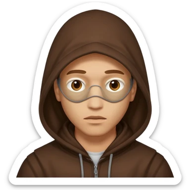 mysterious man in a brown hood covering eyes sticker