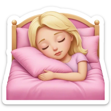 blonde girl asleep in pink bed sticker