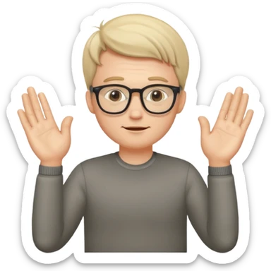 A white Man doing namaste with wearing specs sticker