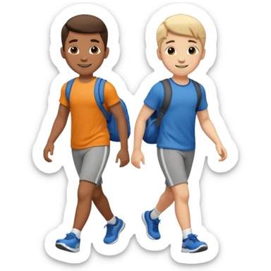 two boys walking, wearing gym clothes, full body sticker