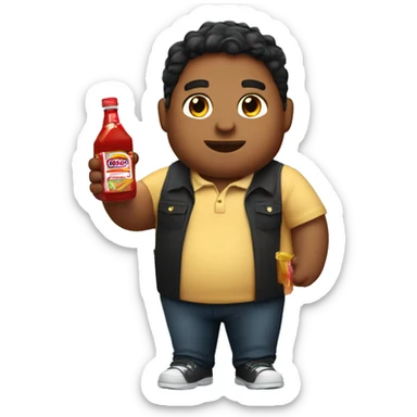 Chubby Guatemalan black polo holding a bottle of ketchup sticker
