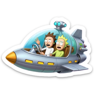 Hot rod Rick and Morty flying in a spaceship to the citadel of Ricks  sticker