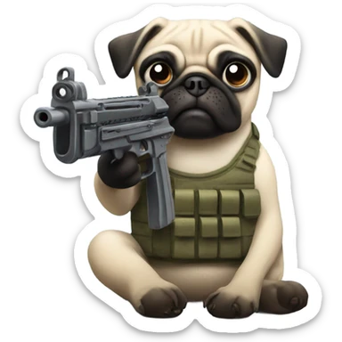 Pug with machine gun sticker