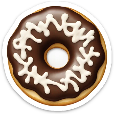 The donut is covered in chocolate and has a white chocolate pattern on top. sticker