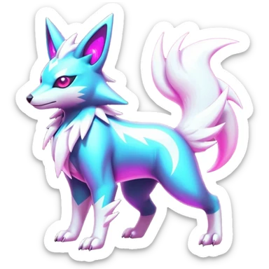 Neon glowing sparkly glittery White and magenta cyperpunk futuristic feral Zangoose-Manectric-Luxray-Umbreon-Vaporeon-Amaura-Electrike-fusion-creature  sticker