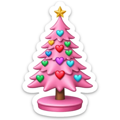 pink Christmas tree with hearts on the surface sticker
