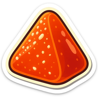 Convert the image to a playful, photorealistic dalgona candy in sticker style with a white border, shaped like a triangle. The style should be sticker-like, playful, and photorealistic. sticker
