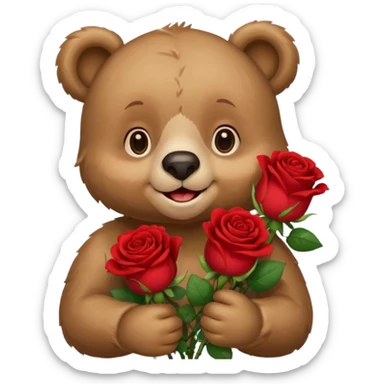 Cute bear with this emoji 🥹  holding roses with this  sticker