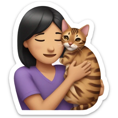 Asian hugs a Bengal cat sticker