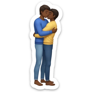 1 adult male dark skin ,1 light skin dark hair adult male, naked, cuddling, kissing, love passionate, full body view  sticker