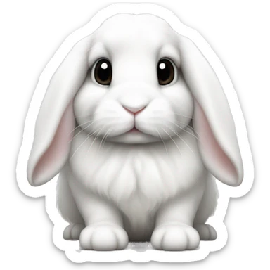 White holland lop rabbit with black spots and a white nose sticker