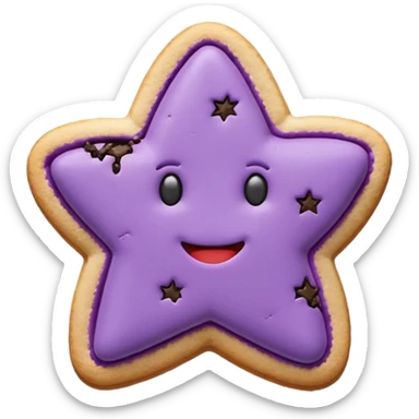 realistic pastel purple cookie with a soft, crumbly texture, fine surface cracks, matte baked finish, star-shaped jam cutout revealing glossy dark berry filling sticker
