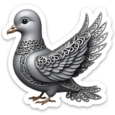 Black and silver filigree dove, 3D, extremely detailed design should face to the right side turned 180 degrees sticker