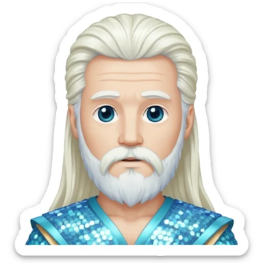 Uranus, God of Sky from Gods and Goddesses with long white hair and beard, white sequin outfit sticker