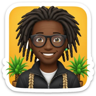 a black african guy with dreadlocks, wearing black shades and aura farming emoji sticker