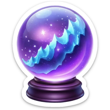 a magical glass sphere filled with flaoted purple and blue dust, glowing, shining 3d sticker