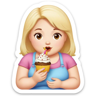 Fat little girl eating cupcake sticker