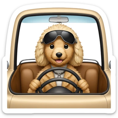 White blonde golden doodle driving car sticker