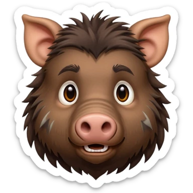 cute hairy boar, dark brown with stripes  sticker