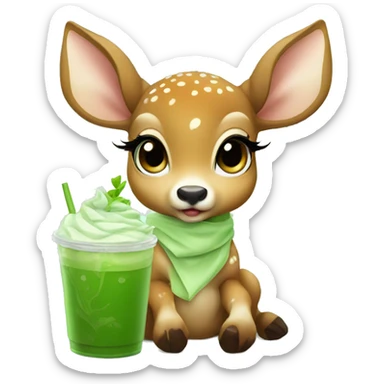 baby deer drinking iced matcha latte  sticker