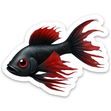 Fully Black with tiny red lines betta fish short fins black and white eyes sticker