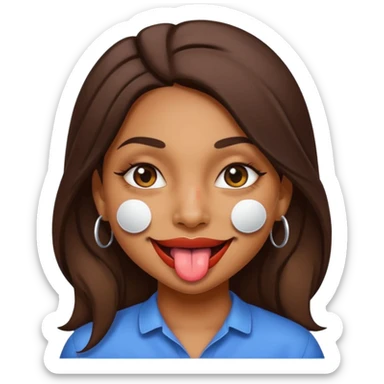 make a tongue sticking out expression for this indian girl that has under eye patches sticker