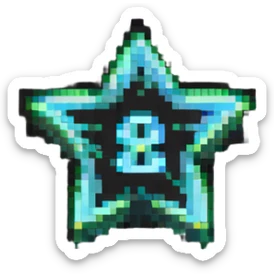 five-pointed star with the number 8 centered inside, pixel art style sticker