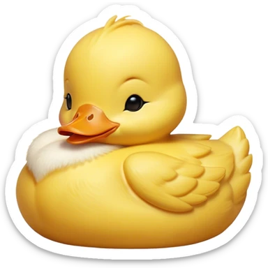 Meme-Worthy Cute Sleeping Yellow Baby Duck Portrait Emoji, Head resting peacefully with a contented smile, showcasing a delightfully tiny build and a luxuriously soft bright yellow downy coat, eyes shut in a serene, restful nap, Simplified yet hilariously adorable features, highly detailed, glowing with a soft, drowsy light, high shine, relaxed and utterly lovable, stylized with an air of playful laziness, bright and heartwarming, soft glowing outline, capturing the essence of a comically sleepy duckling, so meme-worthy it feels like it could instantly become the next viral sensation of adorable slumber! sticker