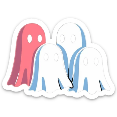 The four classic Pacman ghosts (red, pink, blue, and orange) lined up together sticker